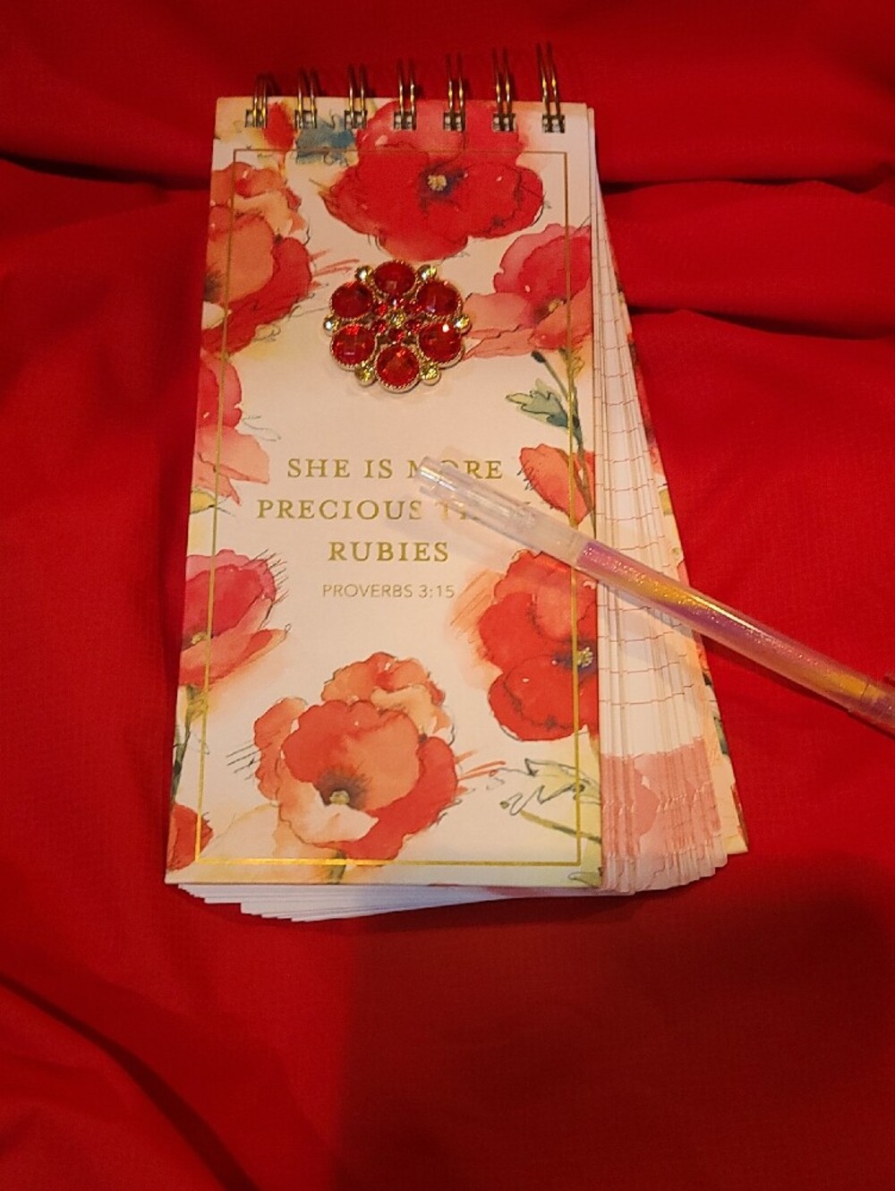Floral Red Gemmed Biblical Spiral Notepad - She Is More Precious Than Rubies NWT - Picture 7 of 7